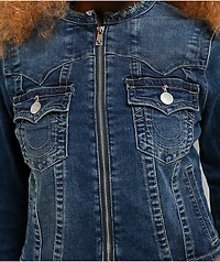 True Religion Jimmy Frayed La Serena Crop Zip Denim Jacket