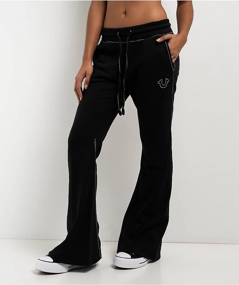 True Religion Joey Big T Black Low Rise Flare Sweatpants