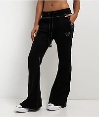 True Religion Joey Big T Black Low Rise Flare Sweatpants