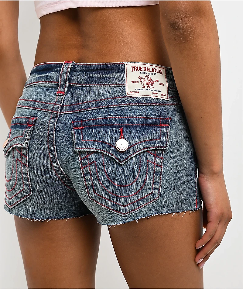 True Religion Joey Flap Floral Dream Blue Wash Low Rise Shorts