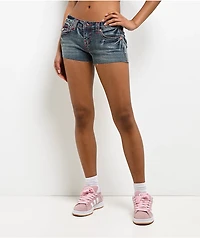 True Religion Joey Flap Floral Dream Blue Wash Low Rise Shorts