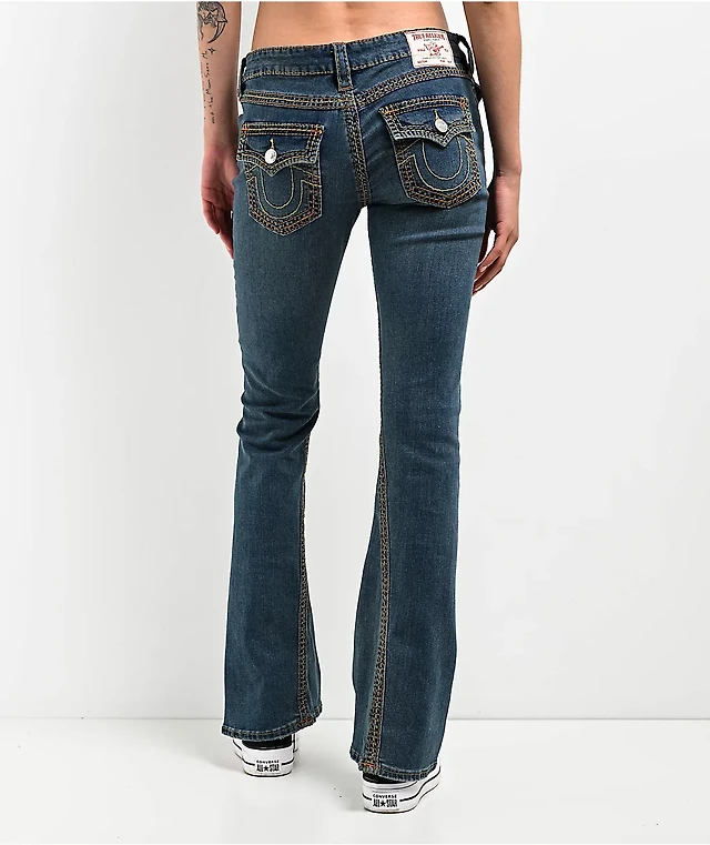 True Religion Joey Low Rise Saddle Stitch Dark Wash Flare Jeans at