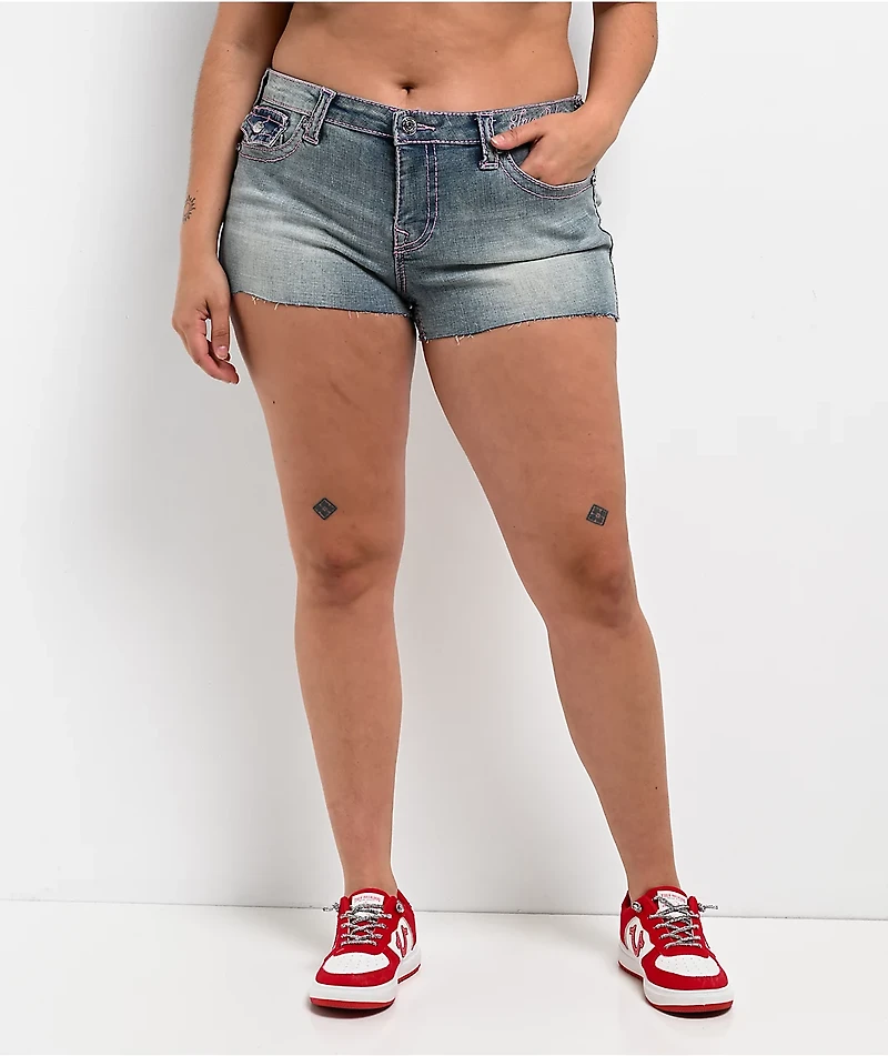 True Religion Joey Wing Big T Flap Blue Wash Shorts