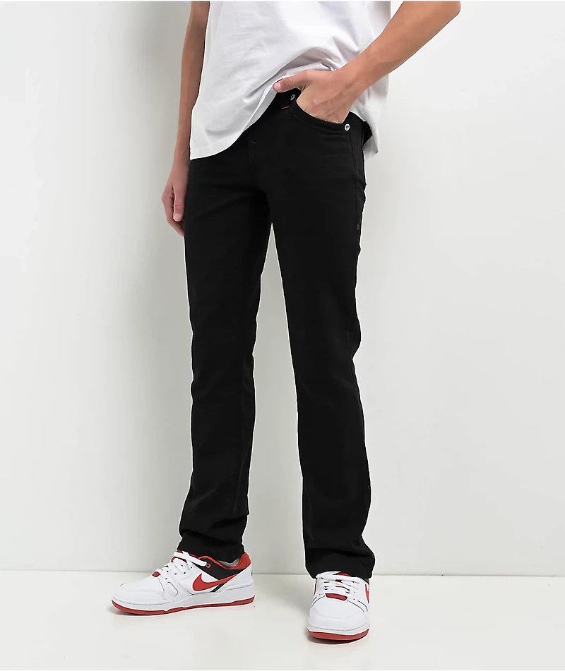 True Religion Kids Ricky Black & Red Relaxed Straight Leg Jeans