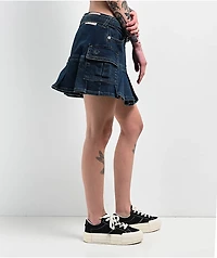 True Religion La Serena Belted Denim Cargo Skirt