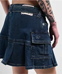 True Religion La Serena Belted Denim Cargo Skirt