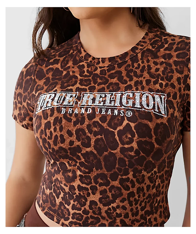 True Religion Leopard Crystal Logo Crop T-Shirt