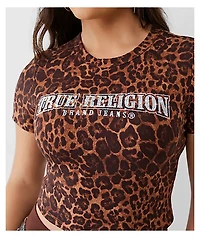 True Religion Leopard Crystal Logo Crop T-Shirt