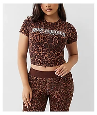 True Religion Leopard Crystal Logo Crop T-Shirt