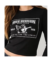True Religion Logo Black Long Sleeve Crop T-Shirt
