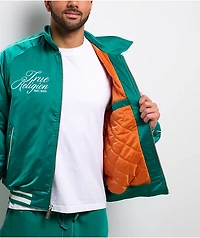 True Religion Logo Crest Satin Oak Leaf Green Bomber Jacket