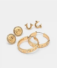 True Religion Logo Gold Earring Set
