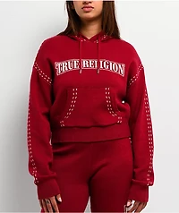 True Religion Logo Rhubarb Red Hooded Sweater