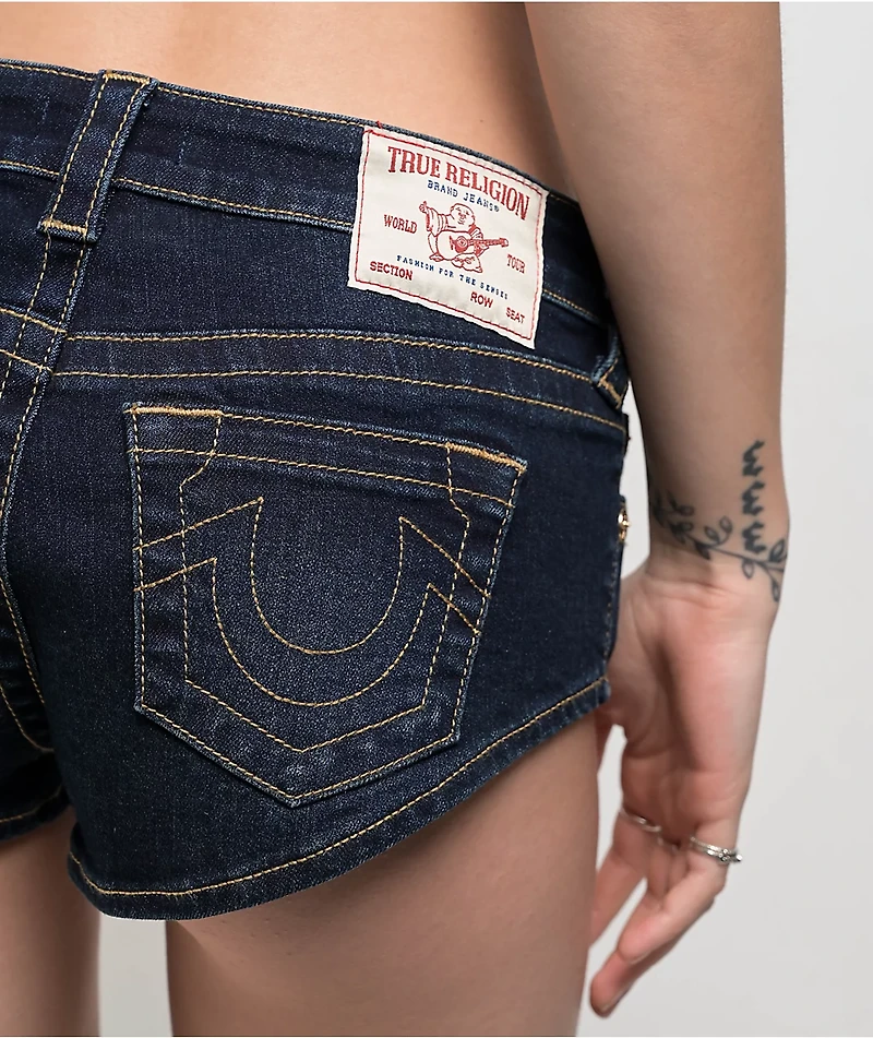 True Religion Low Rise Dark Wash Shorty Shorts