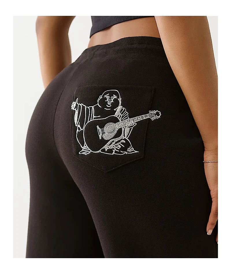 True Religion Lurex Buddha Black Straight Leg Sweatpants