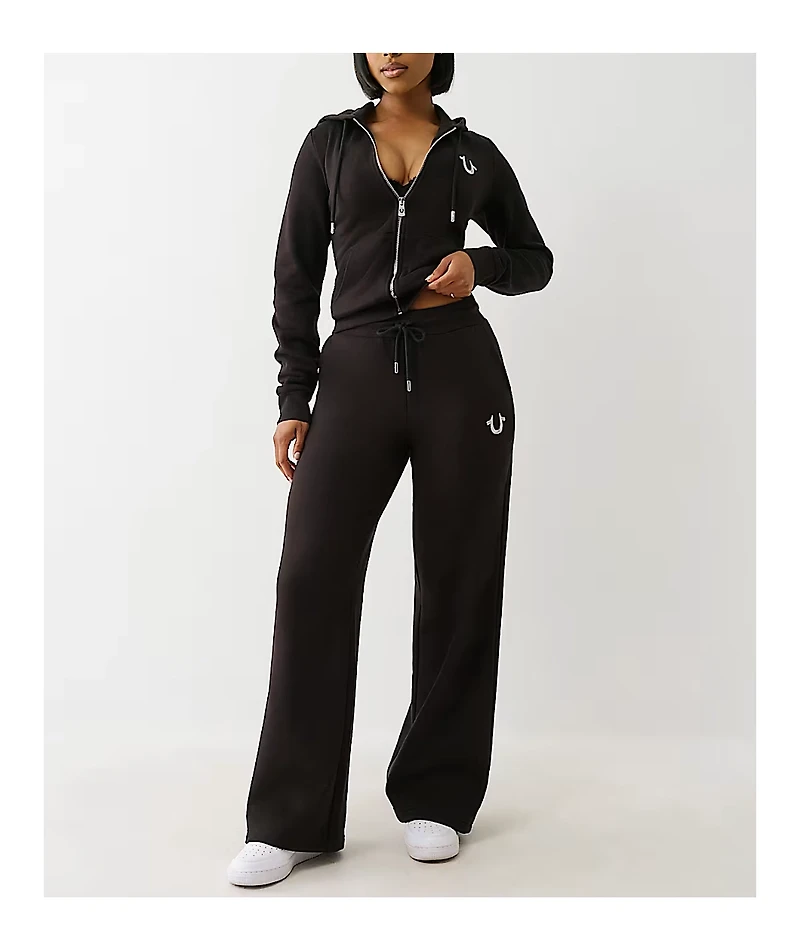 True Religion Lurex Buddha Black Straight Leg Sweatpants