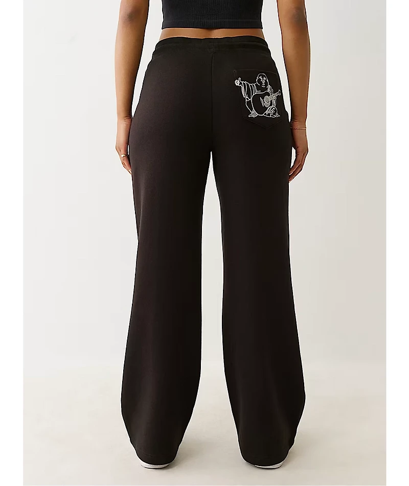 True Religion Lurex Buddha Black Straight Leg Sweatpants