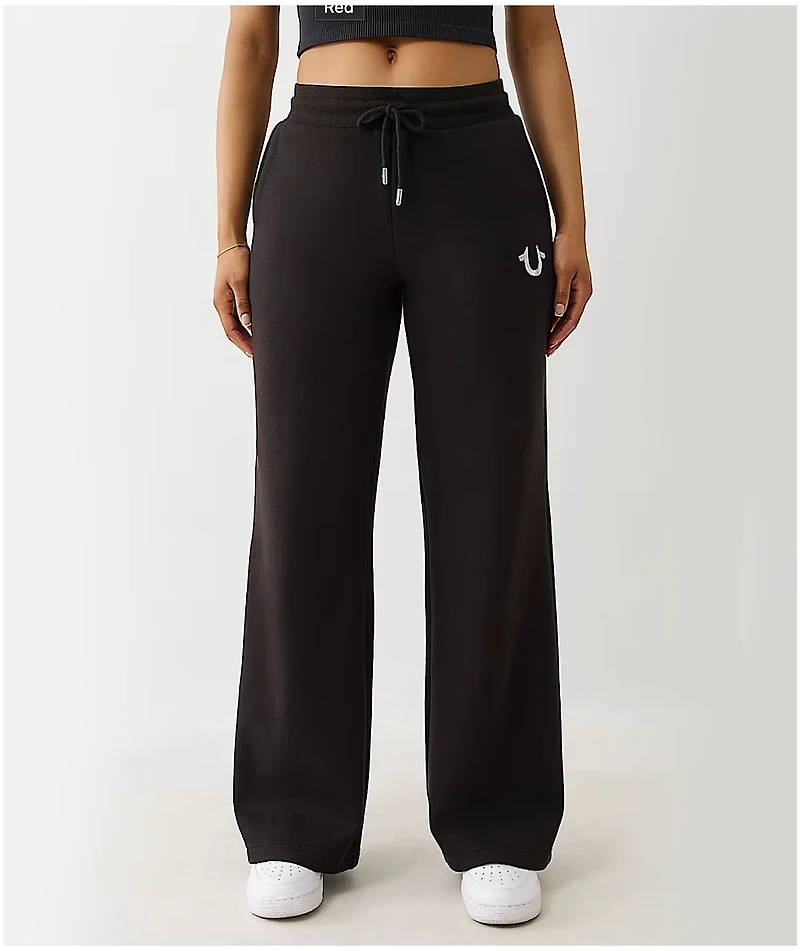 True Religion Lurex Buddha Black Straight Leg Sweatpants