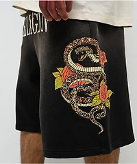 True Religion Mikey Floral Snake Black Wash Baggy Sweat Shorts