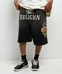 True Religion Mikey Floral Snake Black Wash Baggy Sweat Shorts