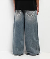 True Religion Mikey Super QT Flap Gridiron Blue Wash Ultra Wide Jeans