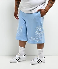 True Religion Mikey Tiger Script Blue Baggy Sweat Shorts