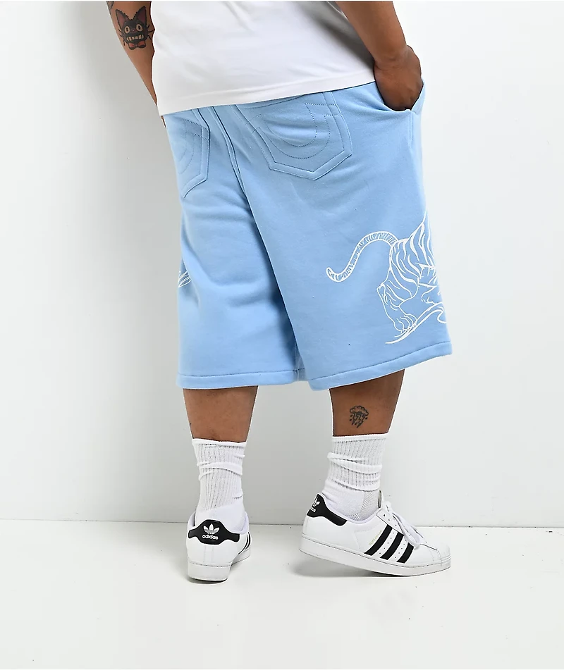 True Religion Mikey Tiger Script Blue Baggy Sweat Shorts