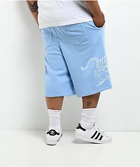 True Religion Mikey Tiger Script Blue Baggy Sweat Shorts