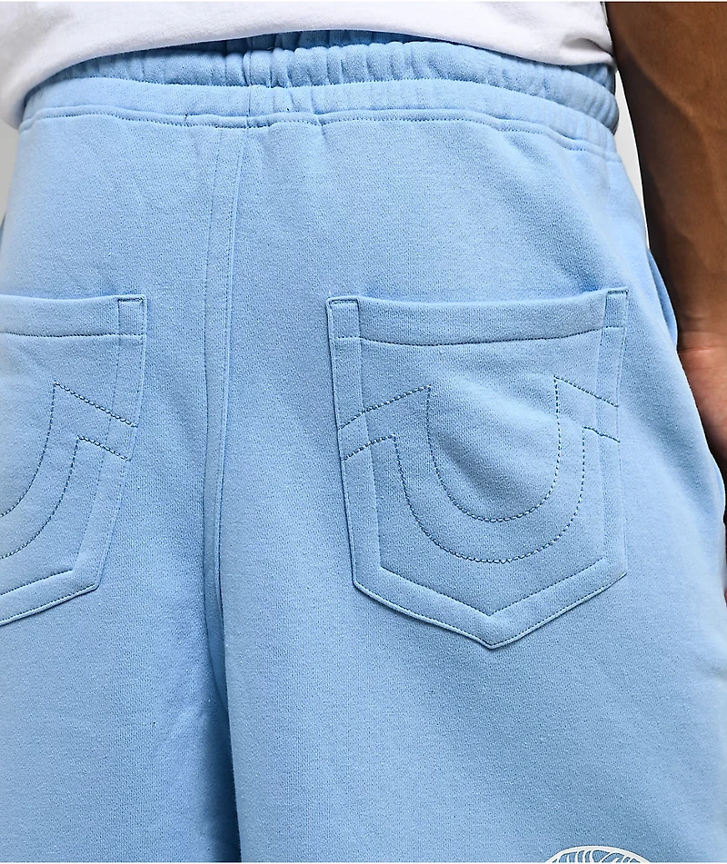 True Religion Mikey Tiger Script Blue Baggy Sweat Shorts