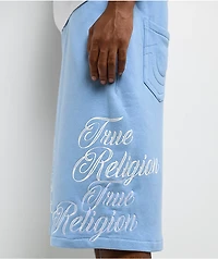 True Religion Mikey Tiger Script Blue Baggy Sweat Shorts