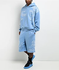 True Religion Mikey Tiger Script Blue Baggy Sweat Shorts