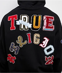 True Religion Multi Letter Logo Patch Black Hoodie