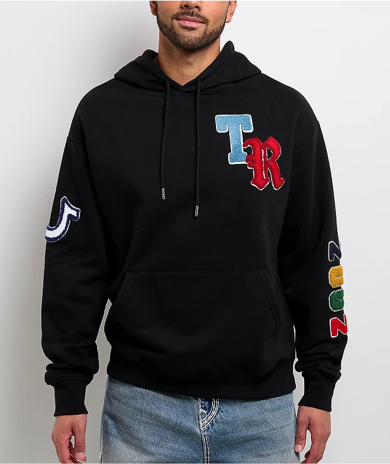 True Religion Multi Letter Logo Patch Black Hoodie