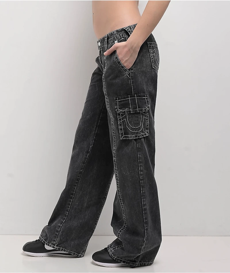 True Religion Natalie Jet Black Wash Low Rise Cargo Jeans