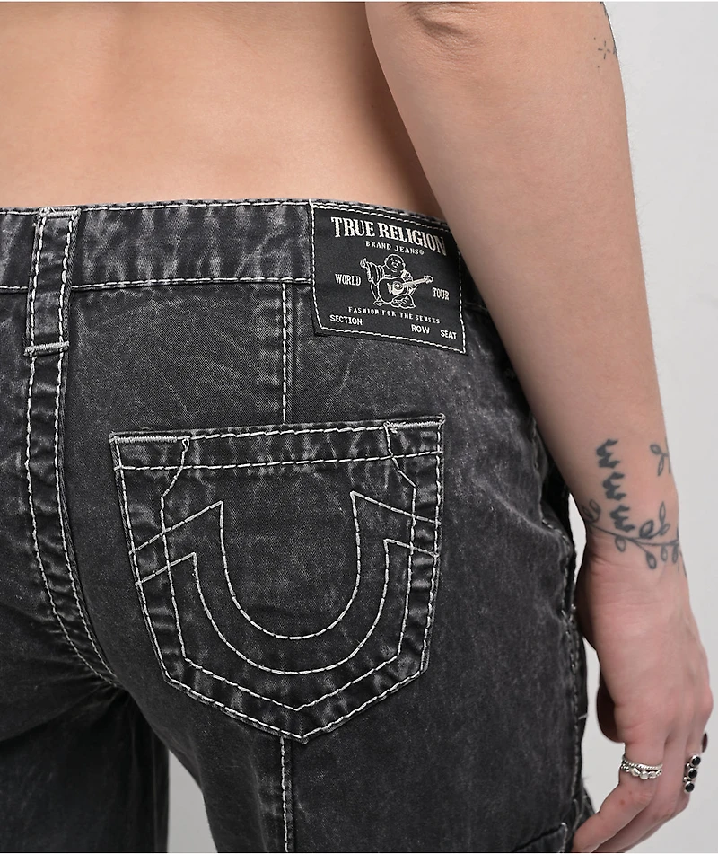 True Religion Natalie Jet Black Wash Low Rise Cargo Jeans