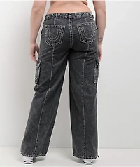 True Religion Natalie Jet Black Wash Low Rise Cargo Jeans