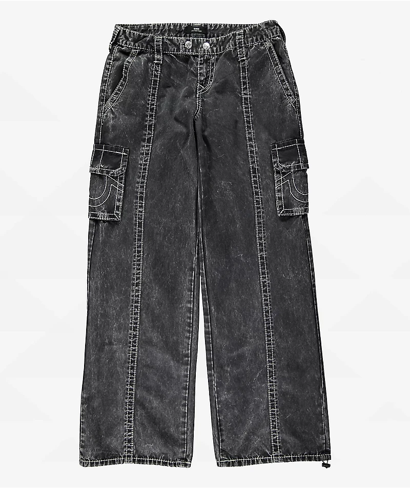 True Religion Natalie Jet Black Wash Low Rise Cargo Jeans