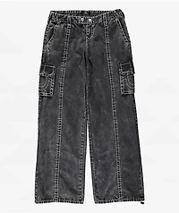 True Religion Natalie Jet Black Wash Low Rise Cargo Jeans