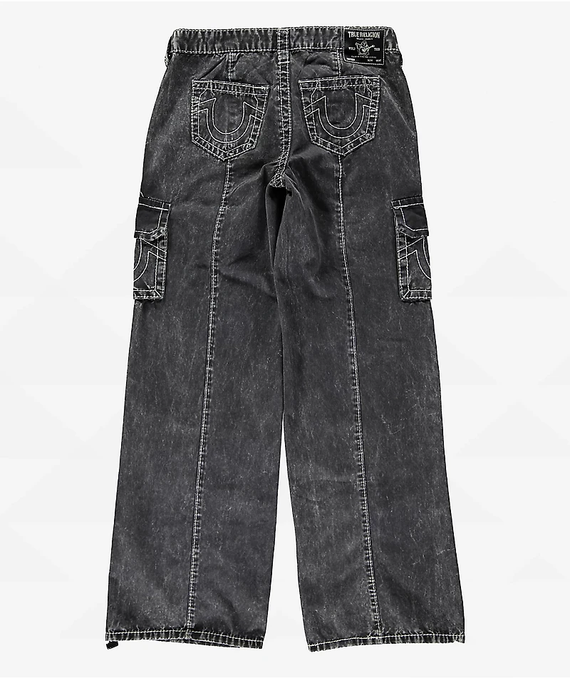 True Religion Natalie Jet Black Wash Low Rise Cargo Jeans