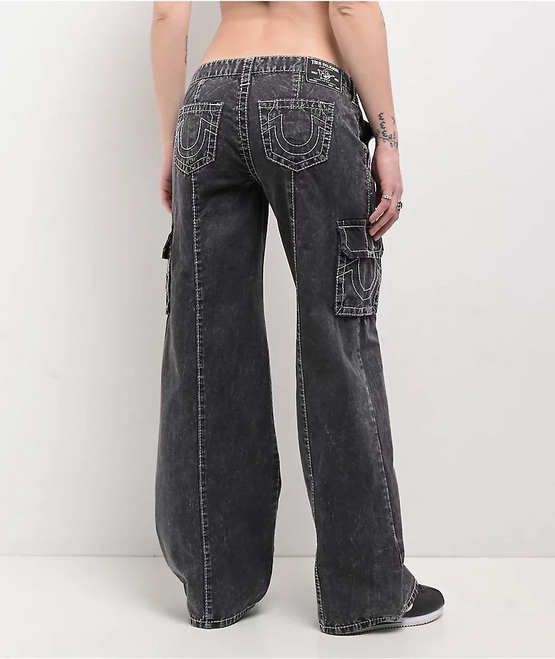 True Religion Natalie Jet Black Wash Low Rise Cargo Jeans