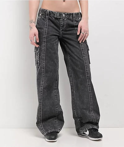 True Religion Natalie Jet Black Wash Low Rise Cargo Jeans