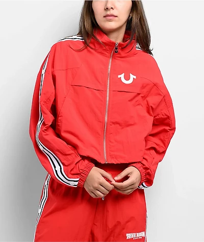 True Religion Nylon Red Shrunken Track Jacket