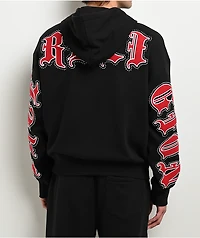 True Religion Old English Patch Black Boxy Zip Hoodie