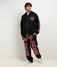 True Religion Old English Patch Black Boxy Zip Hoodie