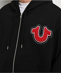 True Religion Old English Patch Black Boxy Zip Hoodie
