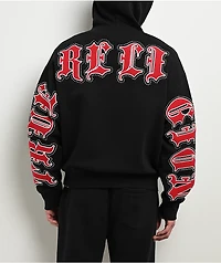 True Religion Old English Patch Black Boxy Zip Hoodie