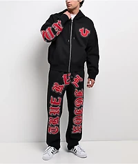 True Religion Old English Patch Black Boxy Zip Hoodie