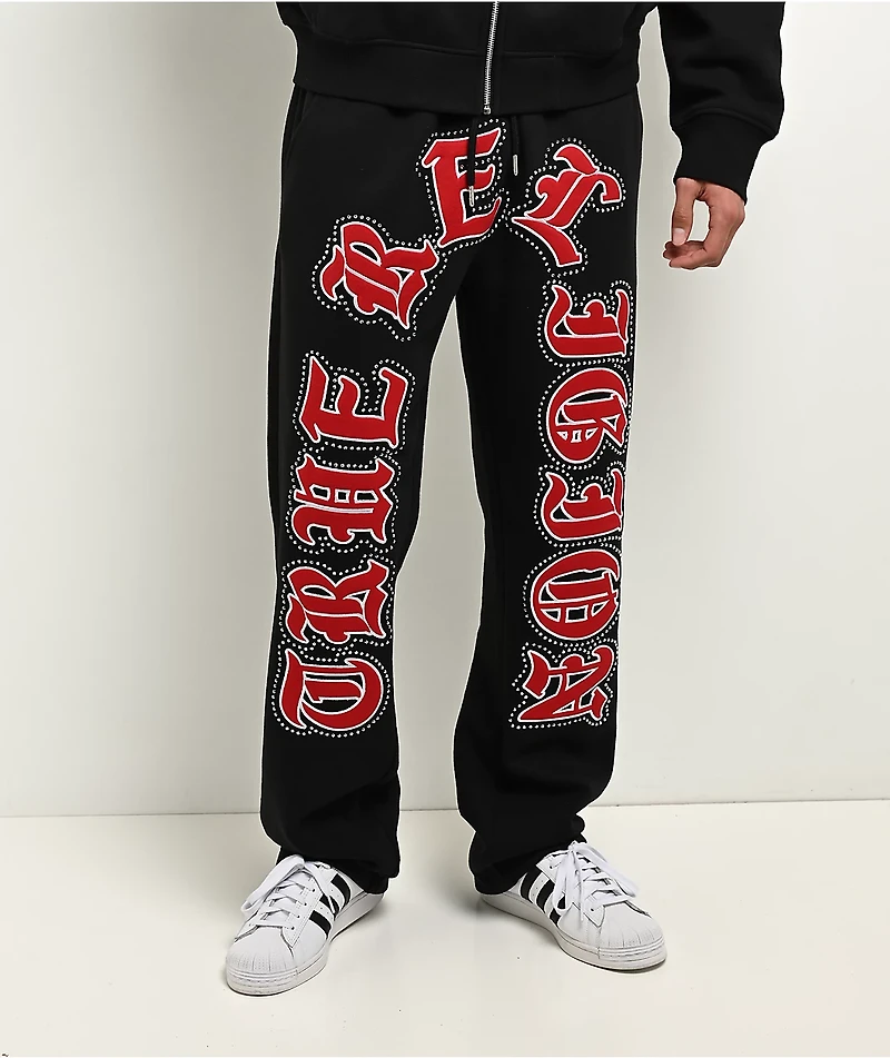 True Religion Old English Patch Black Boxy Zip Hoodie