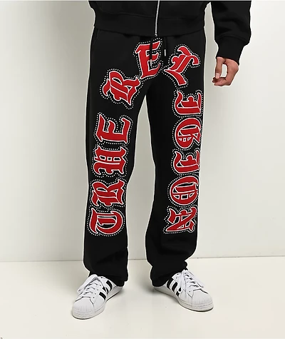 True Religion Old English Patch Black Boxy Zip Hoodie