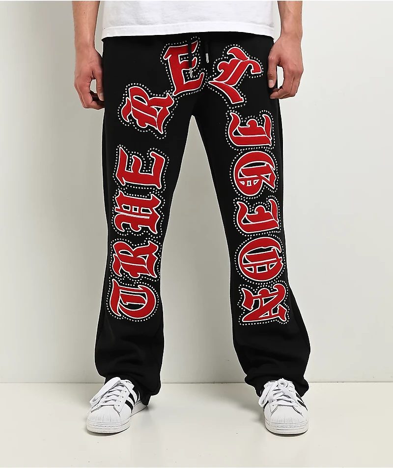 True Religion Old English Patch Black Sweatpants